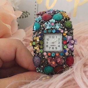 Multicolor Stone And Rhinestone Watch / Bracelet
